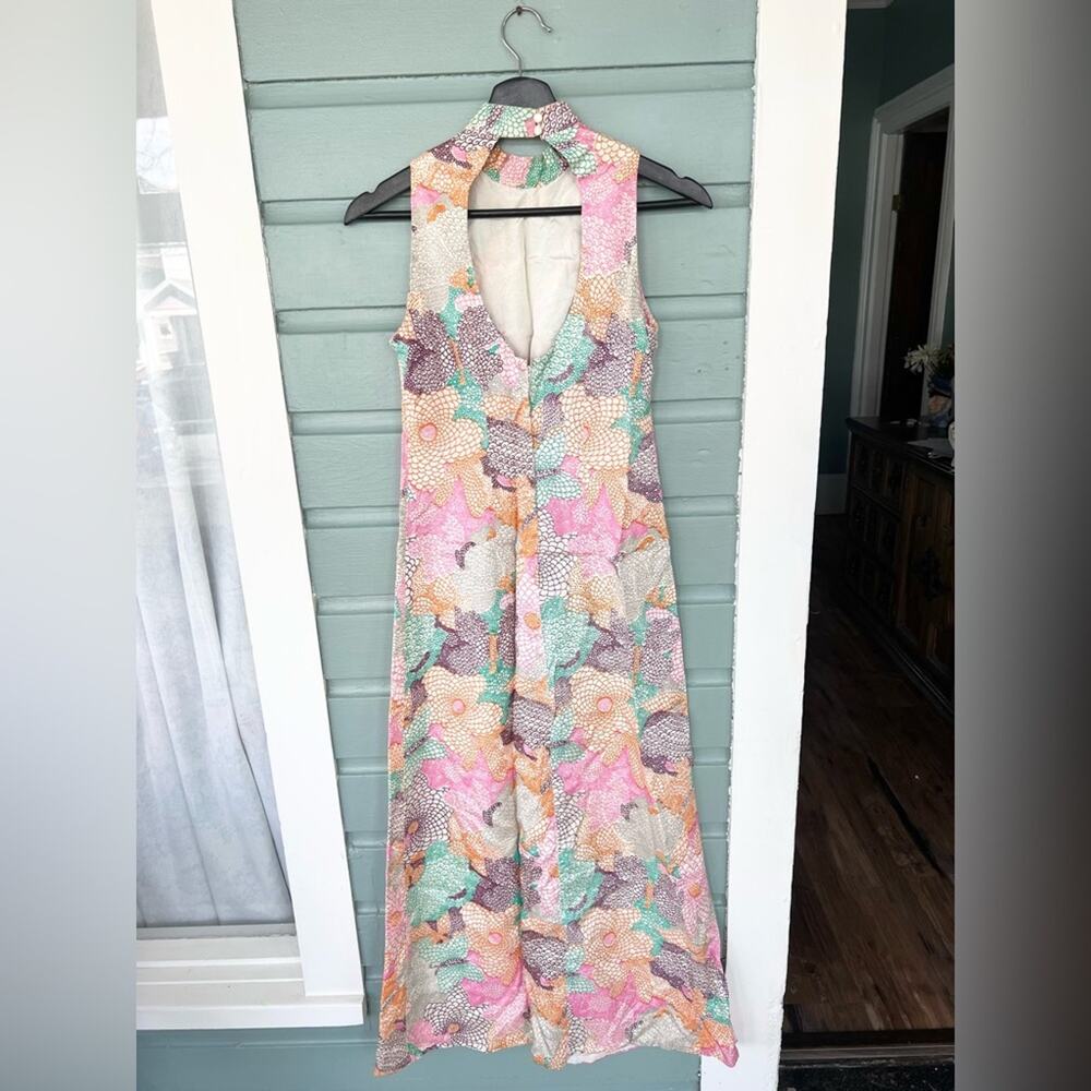 Vintage 60s 70s retro maxi dress handmade abstract pattern vintage wedding ooak - Picture 5 of 8